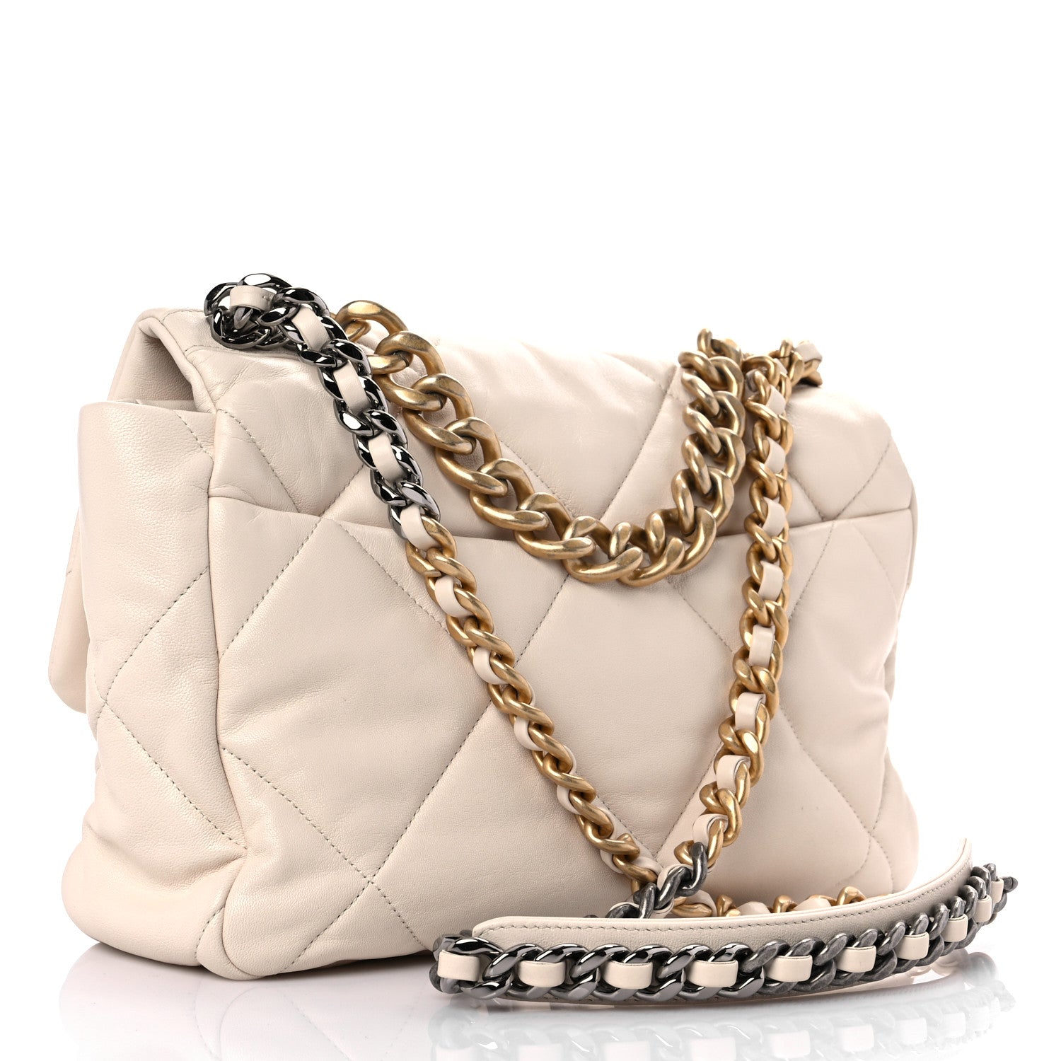 Chanel Goatskin Quilted Large Chanel 19 Flap Light Beige 3 of 10
