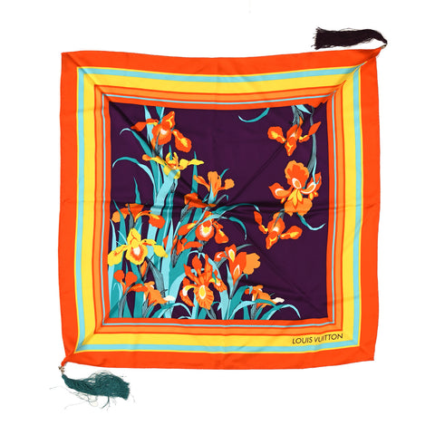 Silk Lily Flower Tassel Square 90 Scarf Multicolor