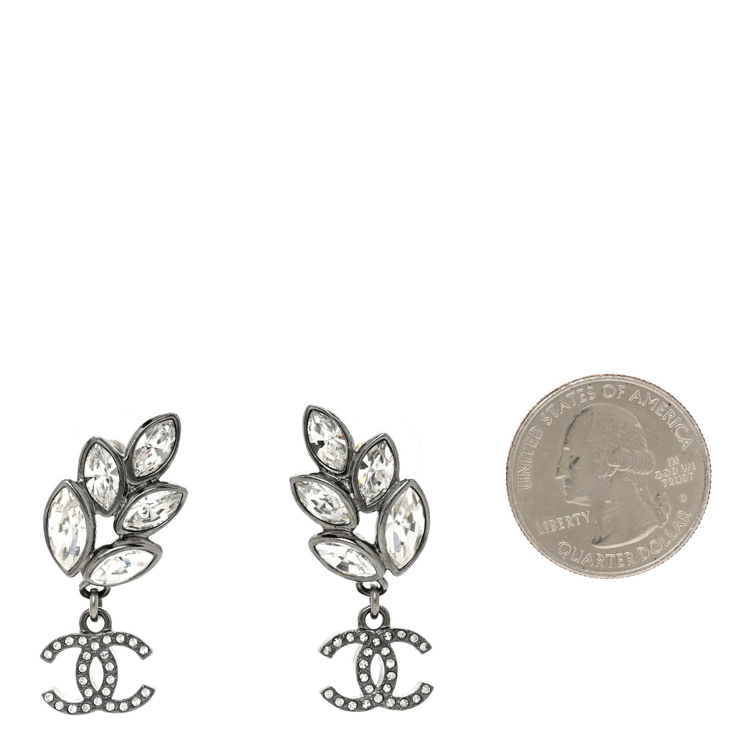 Chanel Crystal Sparkling Wheat CC Drop Earrings Silver 2 of 4