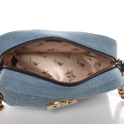 Gucci Denim Matelasse Small Pearly GG Marmont Chain Shoulder Bag Blue 5 of 10