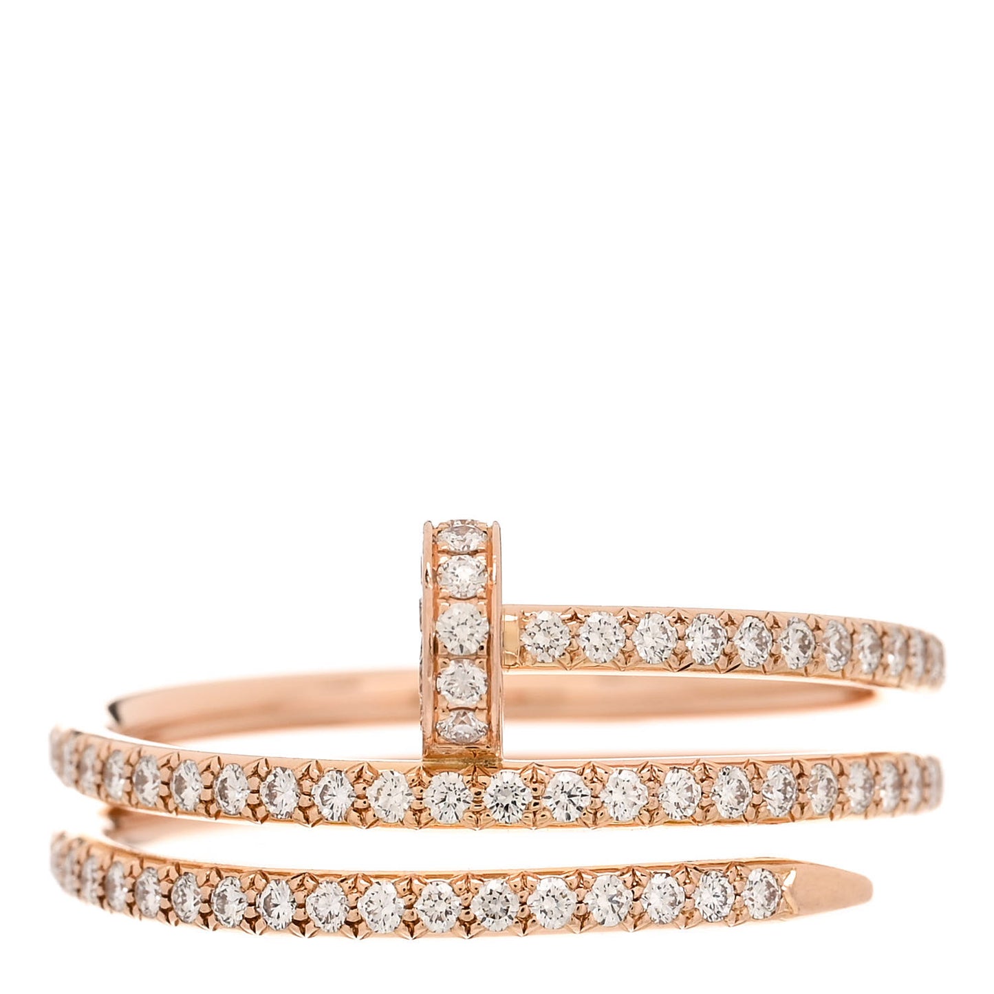 18K Pink Gold Diamond Double Juste Un Clou Paved Ring 60 9