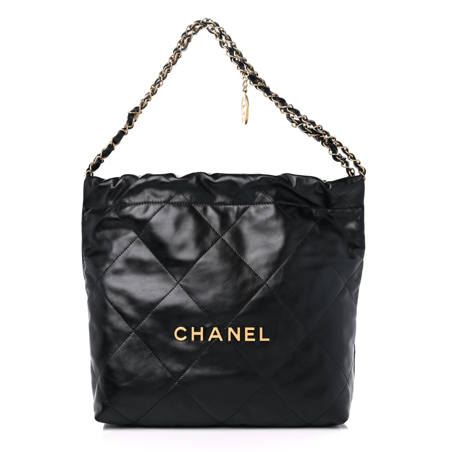 Shiny Calfskin Quilted Small Chanel 22 Black