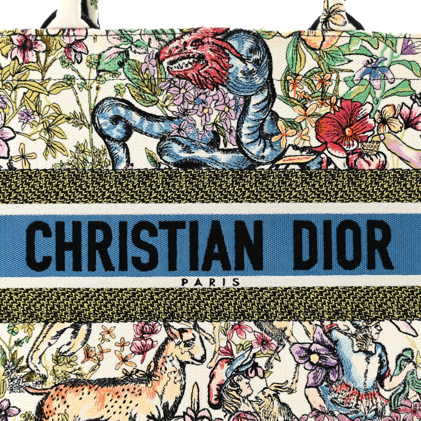 CHRISTIAN DIOR Canvas Embroidered Medium D-Constellation Book Tote Latte Multicolor