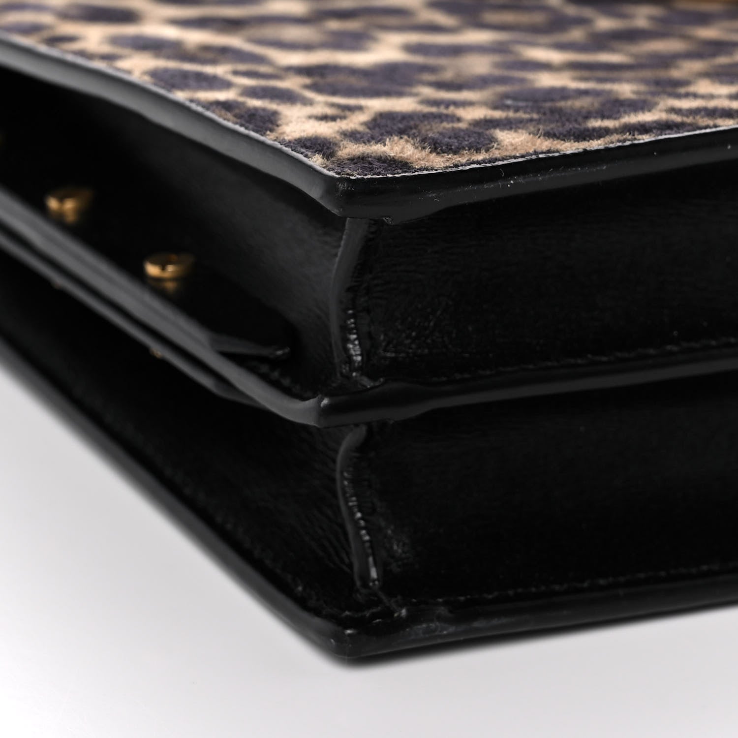 Saint Laurent Suede Leopard Print Monogram Cassandra Clasp Bag Black 7 of 9