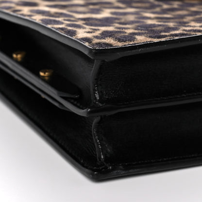 Saint Laurent Suede Leopard Print Monogram Cassandra Clasp Bag Black 7 of 9