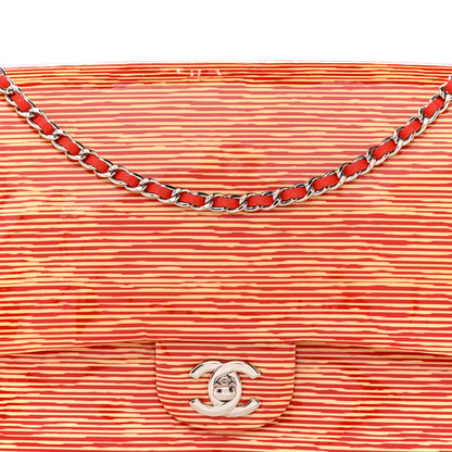 Chanel Patent Calfskin Striped Clutch With Chain Flap Red 8 of 11