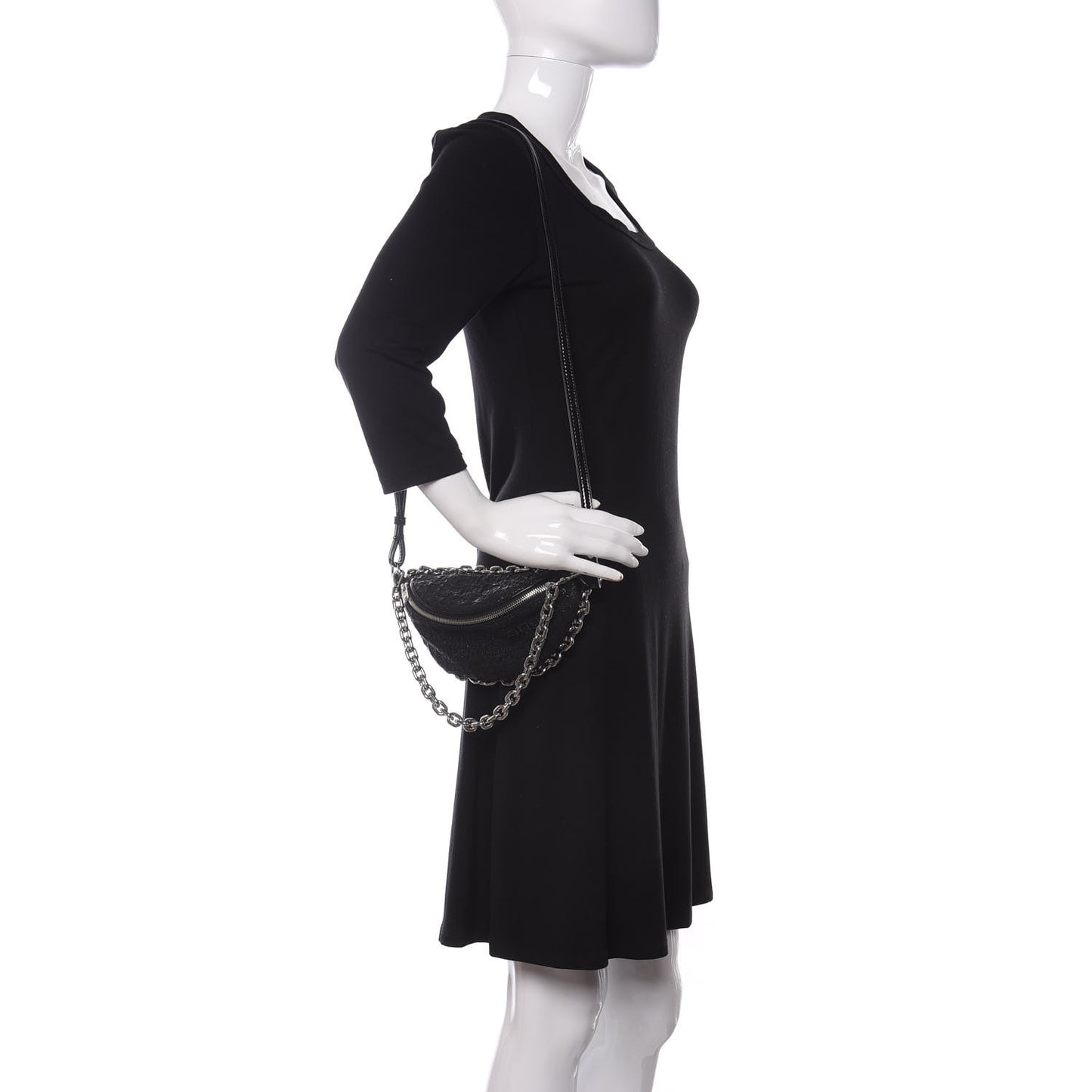 Patent Tweed Chain Embellished Attica Belt Bag Black