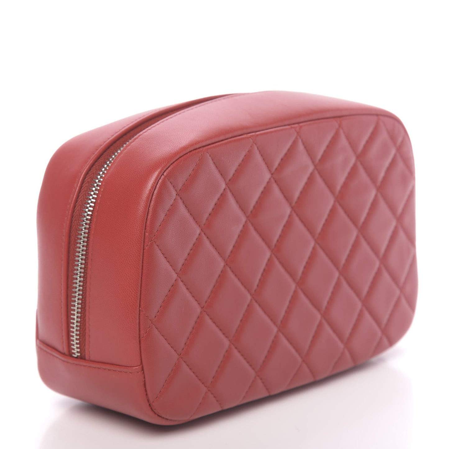 Lambskin Quilted Medium Curvy Pouch Cosmetic Case Red