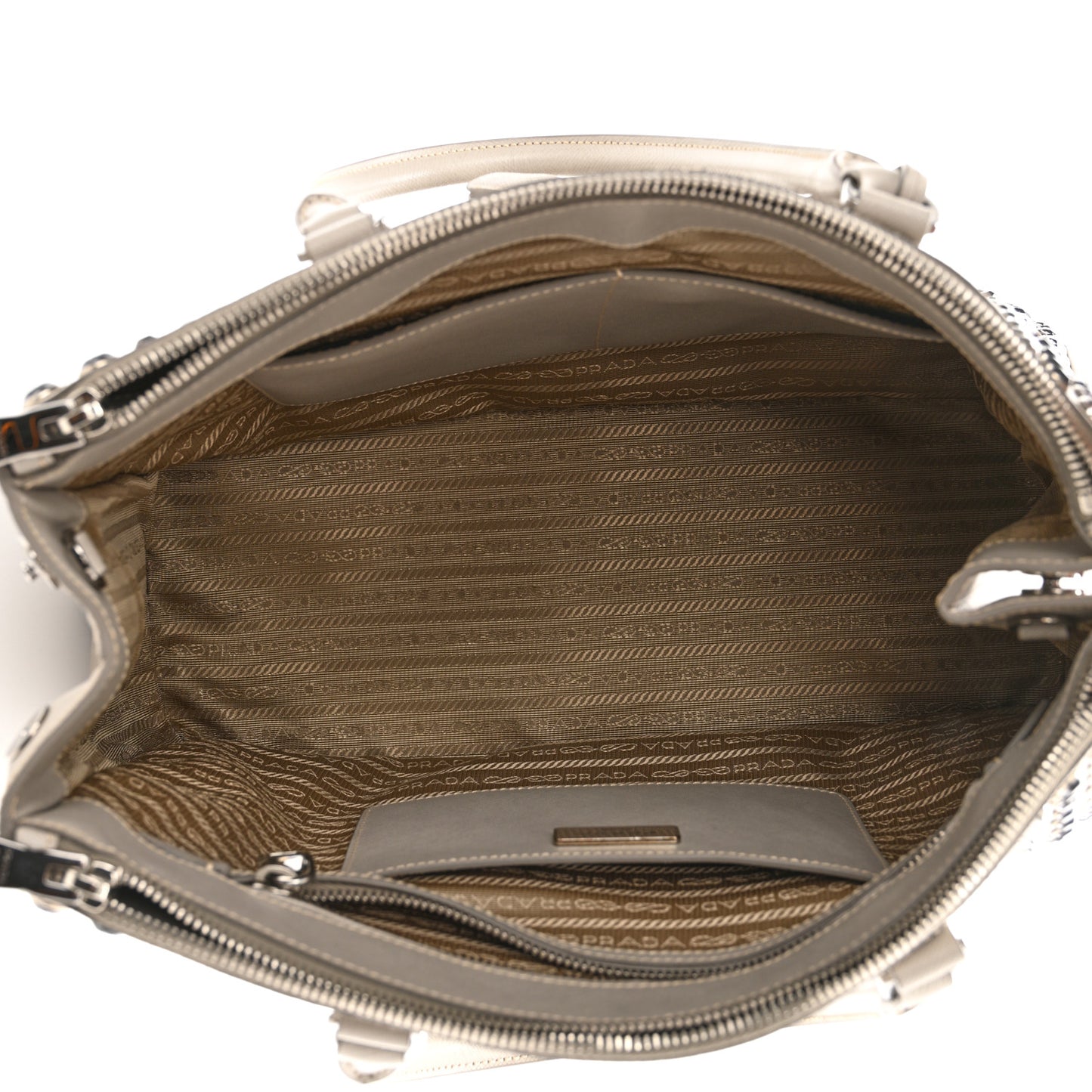 Saffiano Lux Studded Crystal Medium Galleria Double Zip Tote Pomice