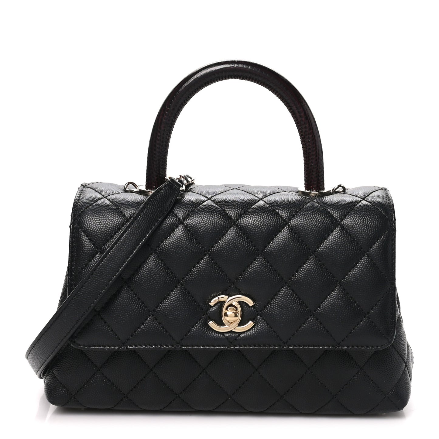 Caviar Quilted Lizard Embossed Mini Coco Handle Flap  Black