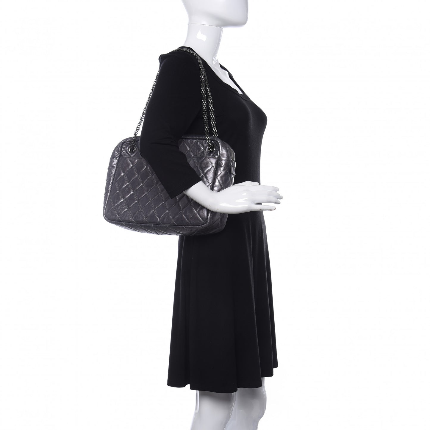 Metallic Aged Calfskin Quilted Large Reissue Camera Case Silver