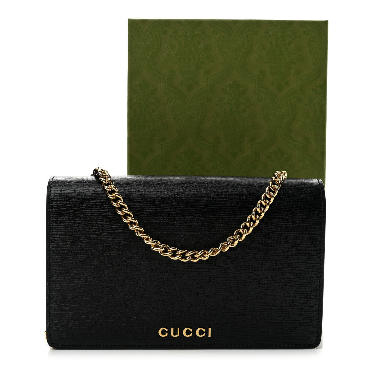 Gucci Textured Calfskin Script Logo Wallet On Chain Black 10 of 10