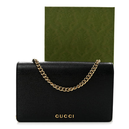 Gucci Textured Calfskin Script Logo Wallet On Chain Black 10 of 10