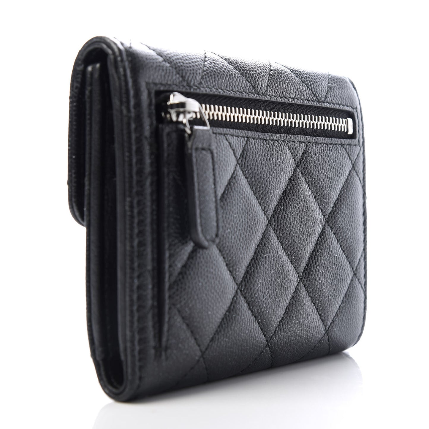 Iridescent Caviar Quilted Compact Flap Wallet Black
