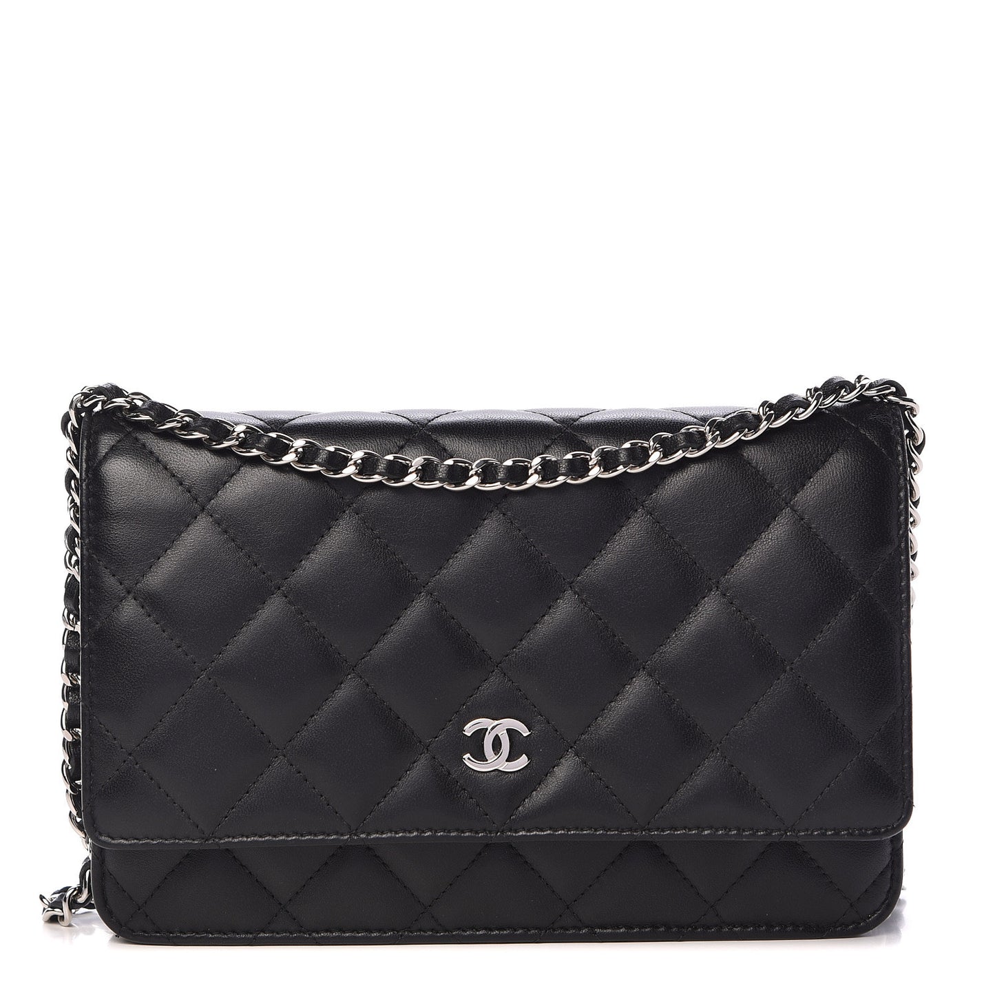 Lambskin Quilted Wallet On Chain WOC Black