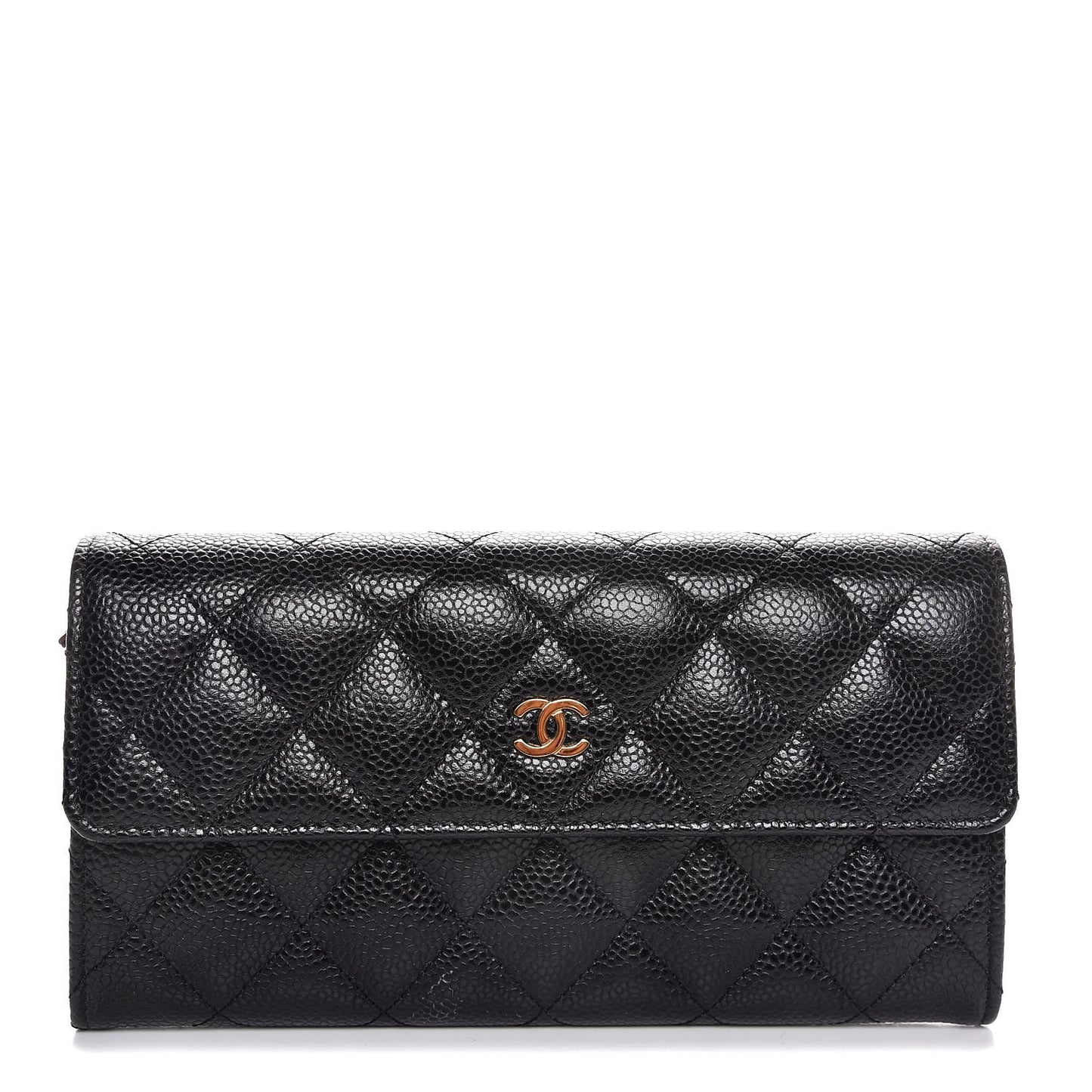 Caviar Quilted Large Gusset Flap Wallet Black