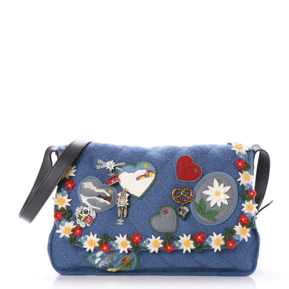 Chanel Felt Embroidered Large Crest Austrian Satchel Blue 1 of 9