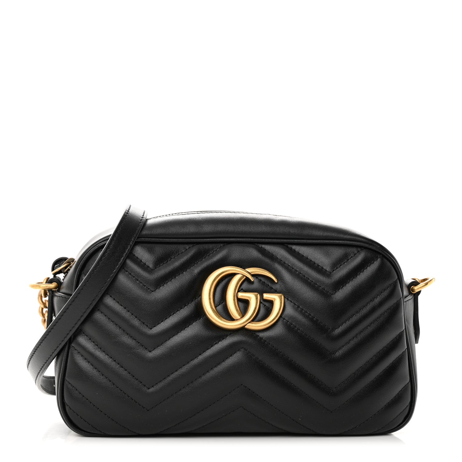 Gucci Calfskin Matelasse Small GG Marmont Chain Shoulder Bag Black 1 of 12