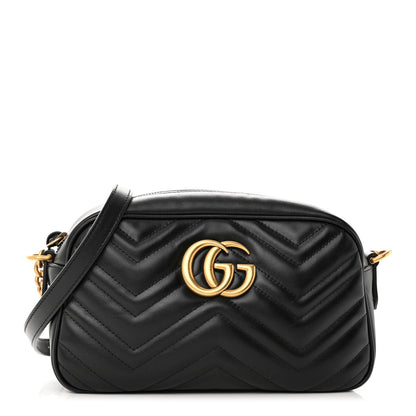 Gucci Calfskin Matelasse Small GG Marmont Chain Shoulder Bag Black 1 of 12