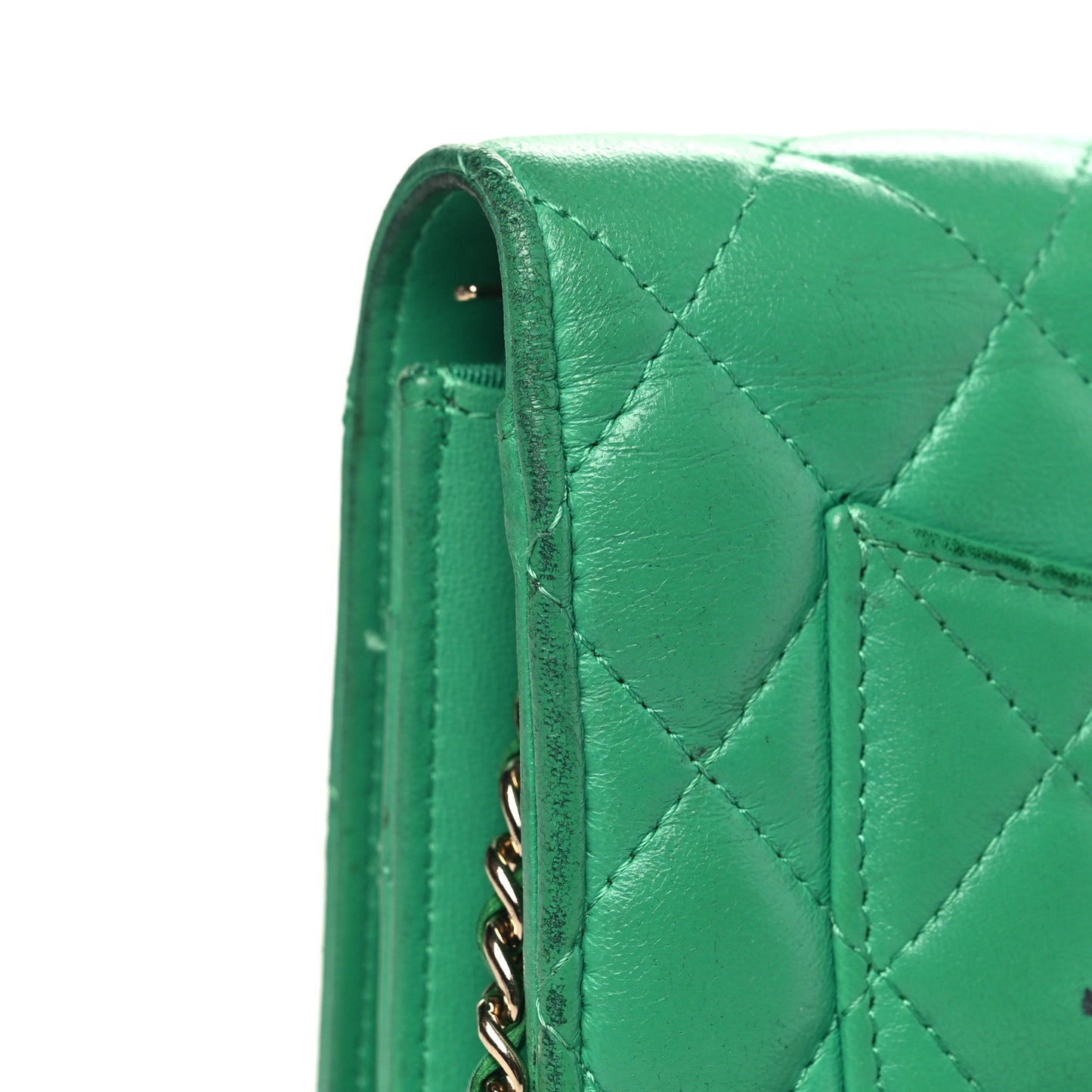 Lambskin Quilted Wallet On Chain WOC Green