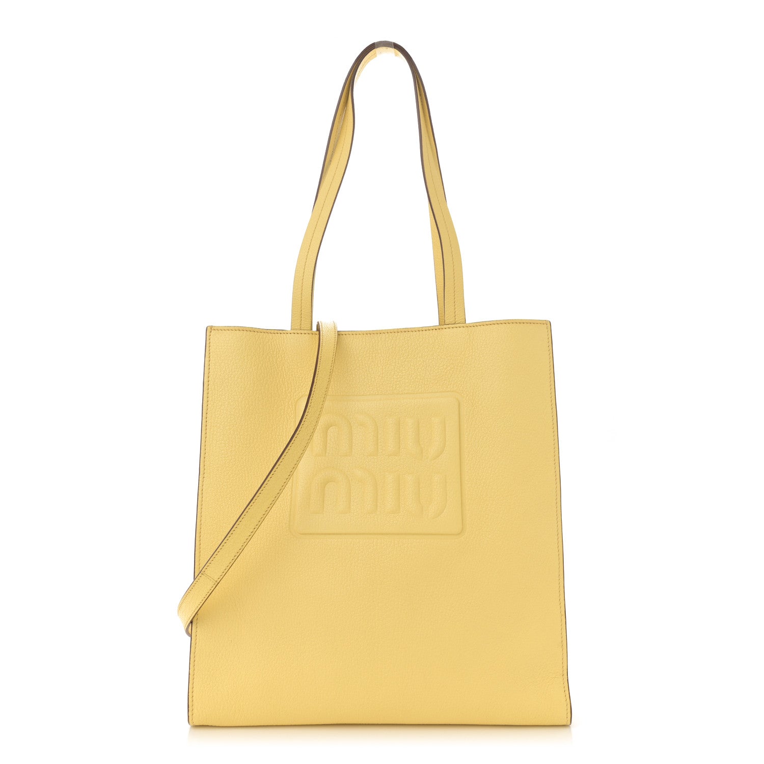 Miu Miu Goatskin Logo Embossed Shopping Tote Limone 1 of 9