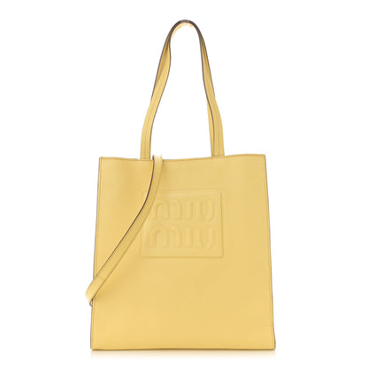 Miu Miu Goatskin Logo Embossed Shopping Tote Limone 1 of 9
