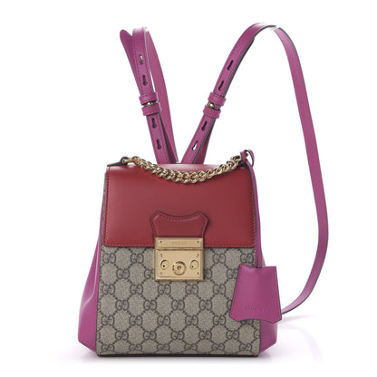 Gucci GG Supreme Monogram Calfskin Padlock Backpack Beige Hibiscus Red New Rosette 1 of 9