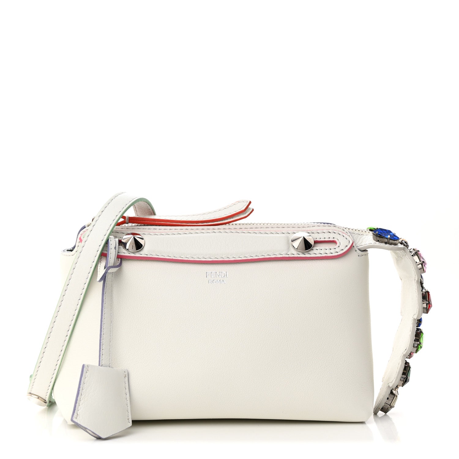Fendi Vitello Dolce Crystal Croc Tail Mini By The Way Boston Bag White Ice Multicolor 1 of 12