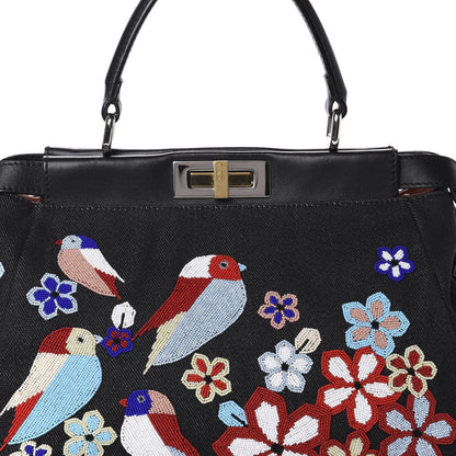 Fendi Denim Vitello Dolce QuTweet Beaded Medium Peekaboo Iconic Satchel Dark Blue Multicolor Black 10 of 11