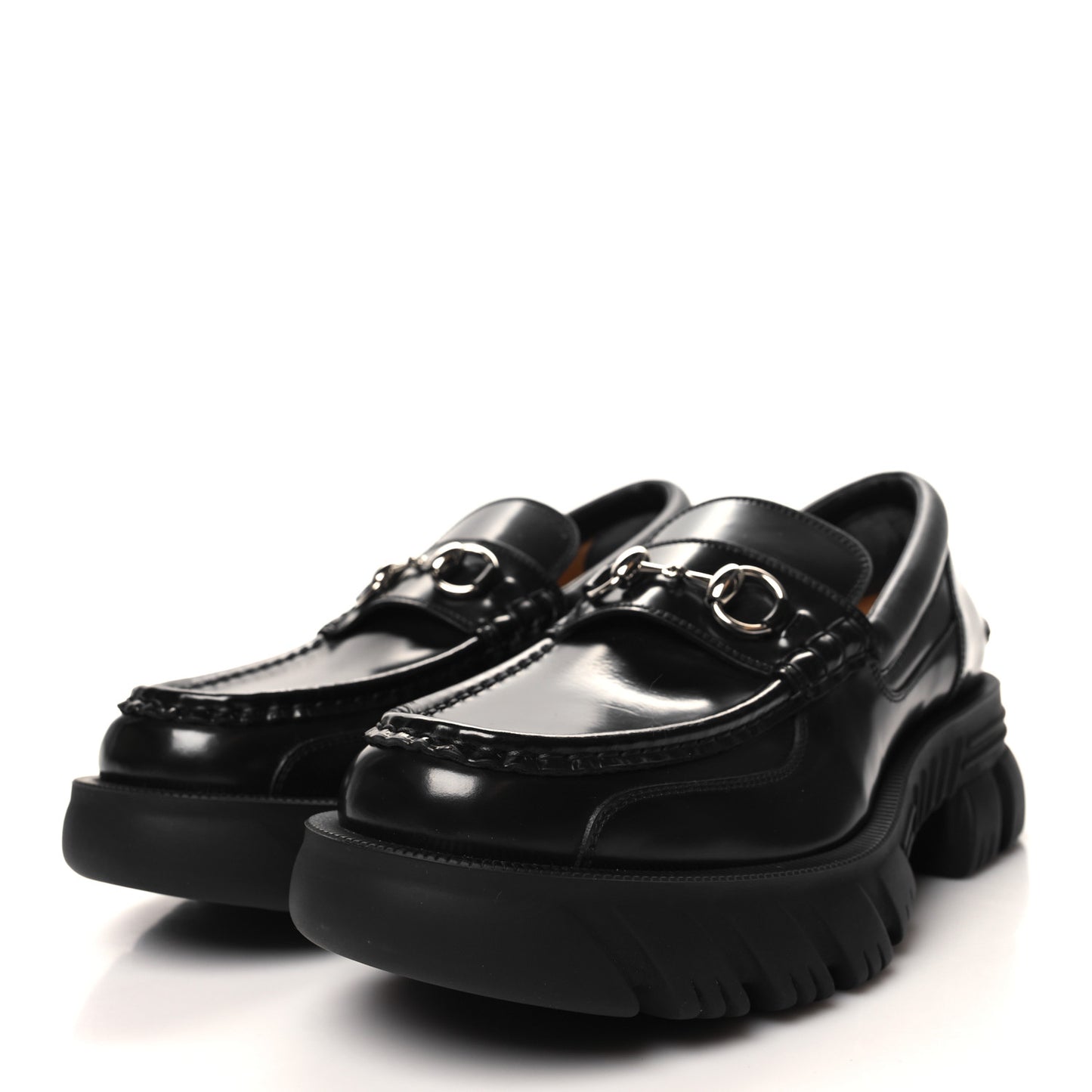 Magnum Calfskin Horsebit Mens Platform Lug Sole Loafers 8 Black