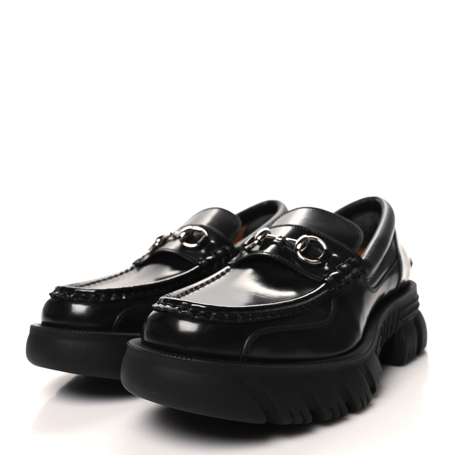Gucci Magnum Calfskin Horsebit Mens Platform Lug Sole Loafers 8 Black 3 of 10