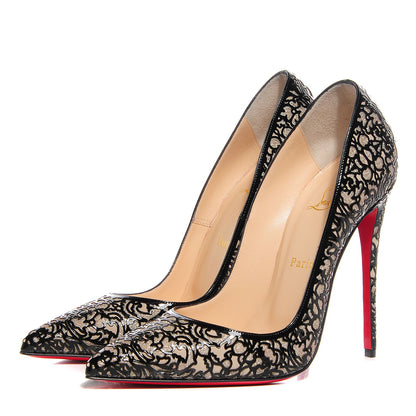 Christian Louboutin Patent Lace Glitter So Pretty 120 Pumps 40 Black 4 of 7