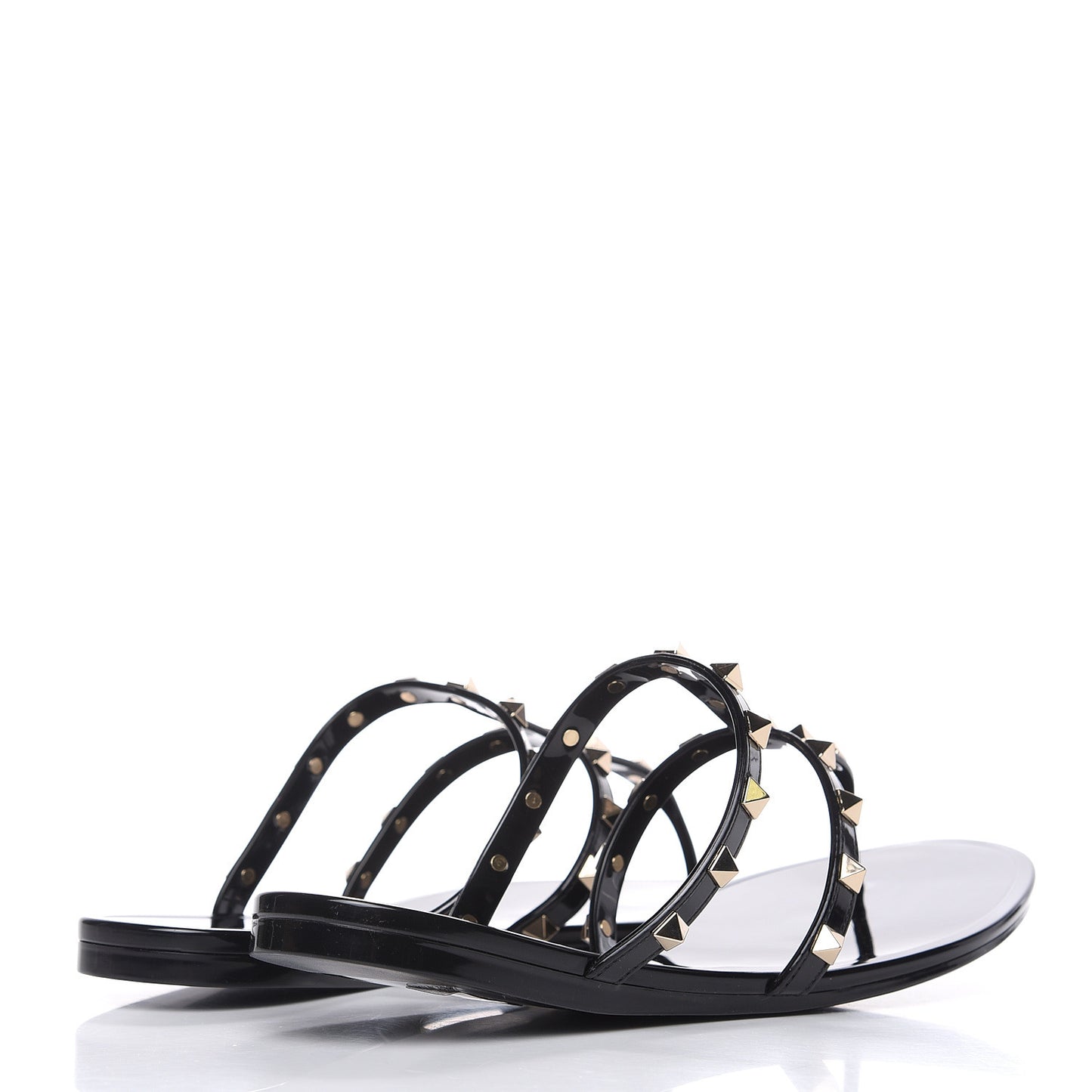 PVC Jelly Rockstud Caged Flat Thong Sandals 41 Black