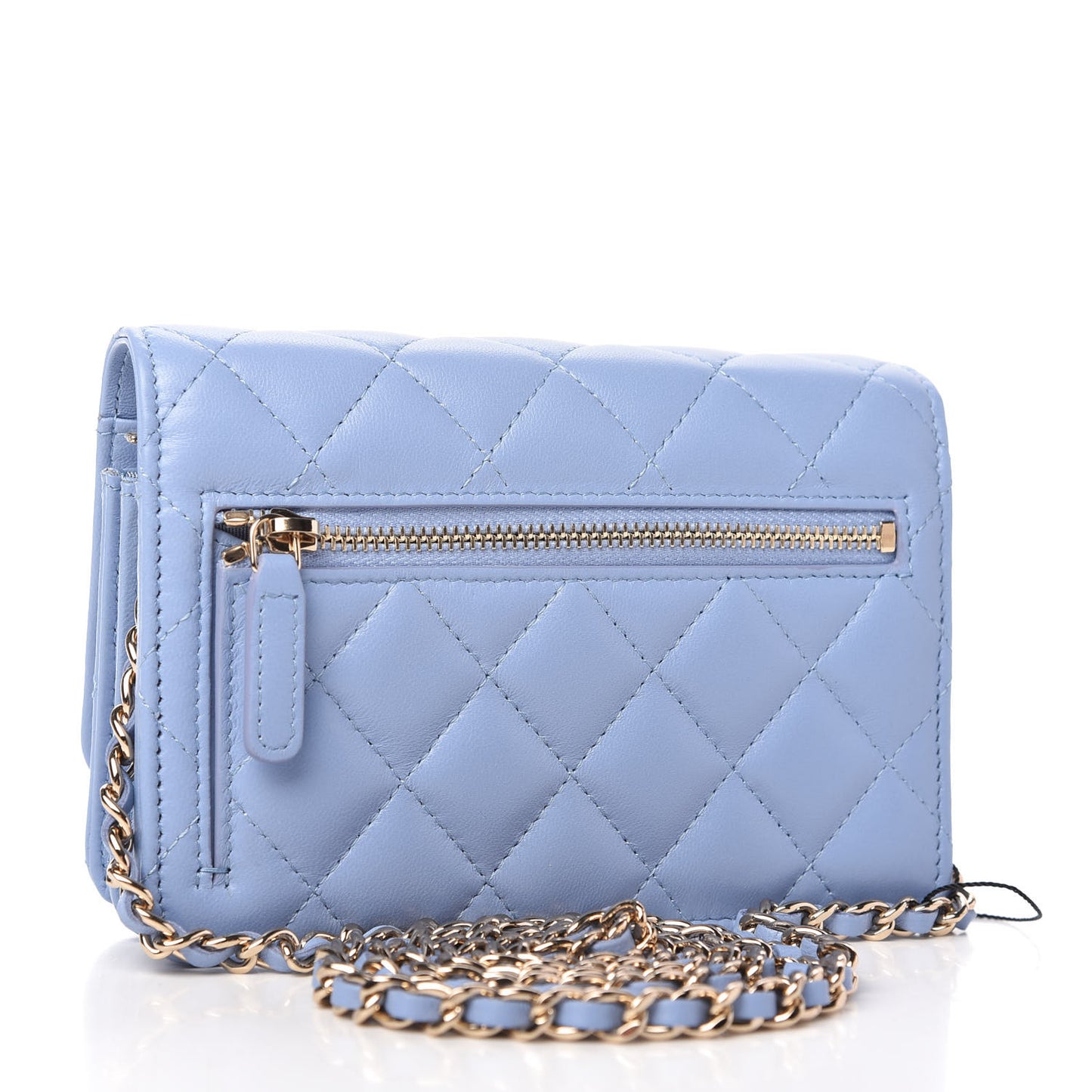 Lambskin Quilted Mini Wallet On Chain WOC Light Blue