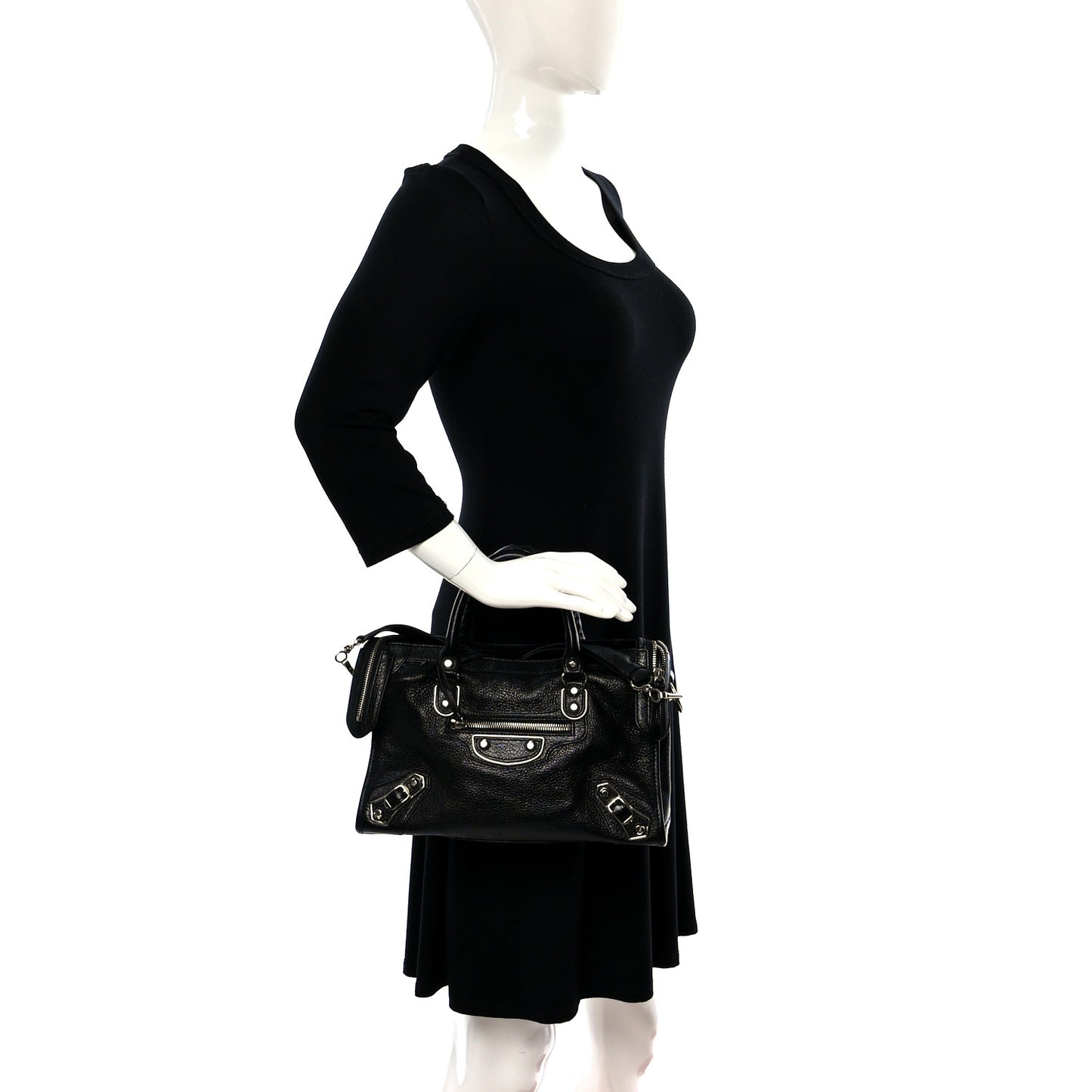 Chevre Silver Metallic Edge Hardware S City Black