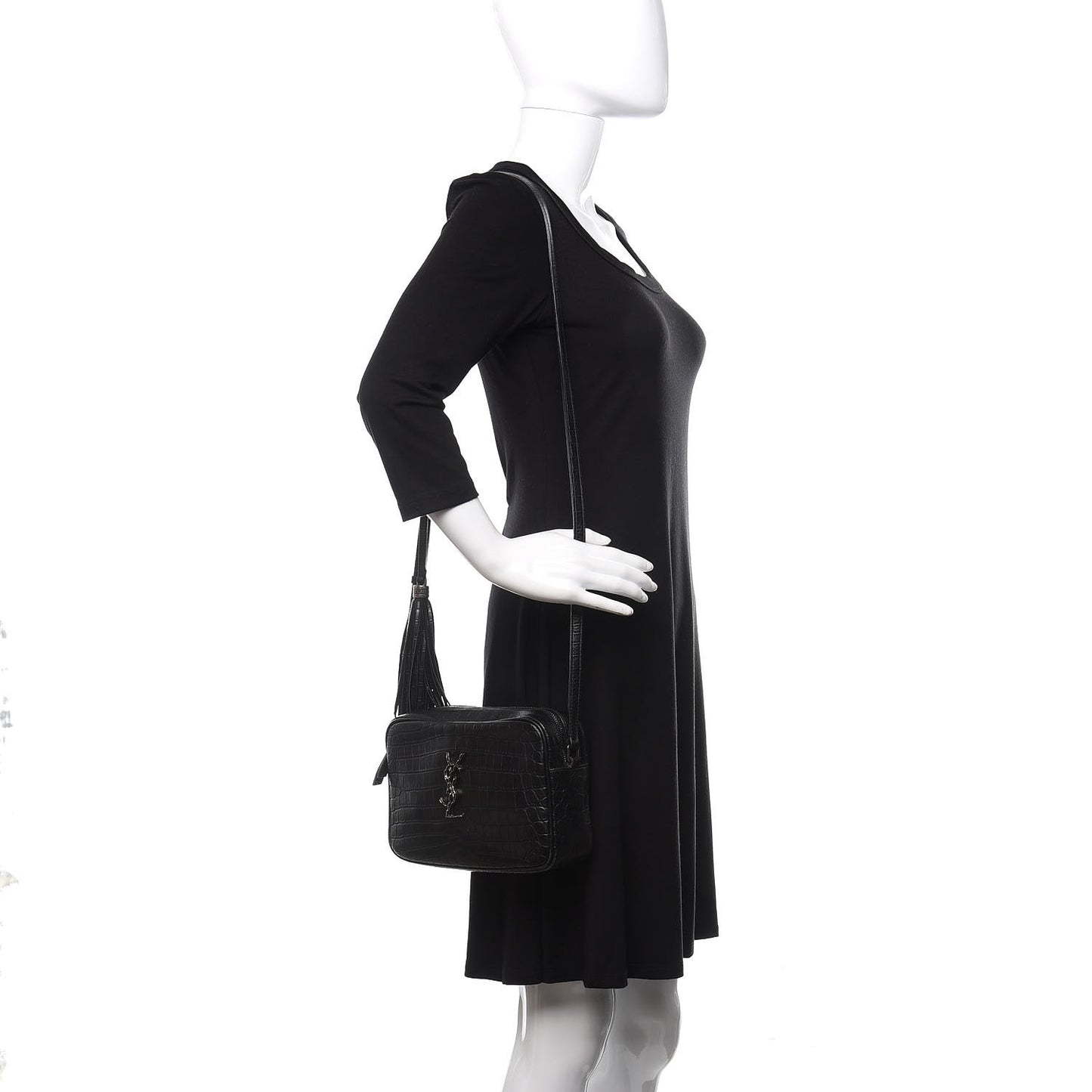 Calfskin Crocodile Embossed Monogram Lou Camera Bag Black