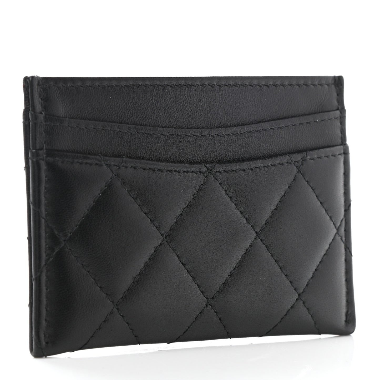 Lambskin Quilted Card Holder Black