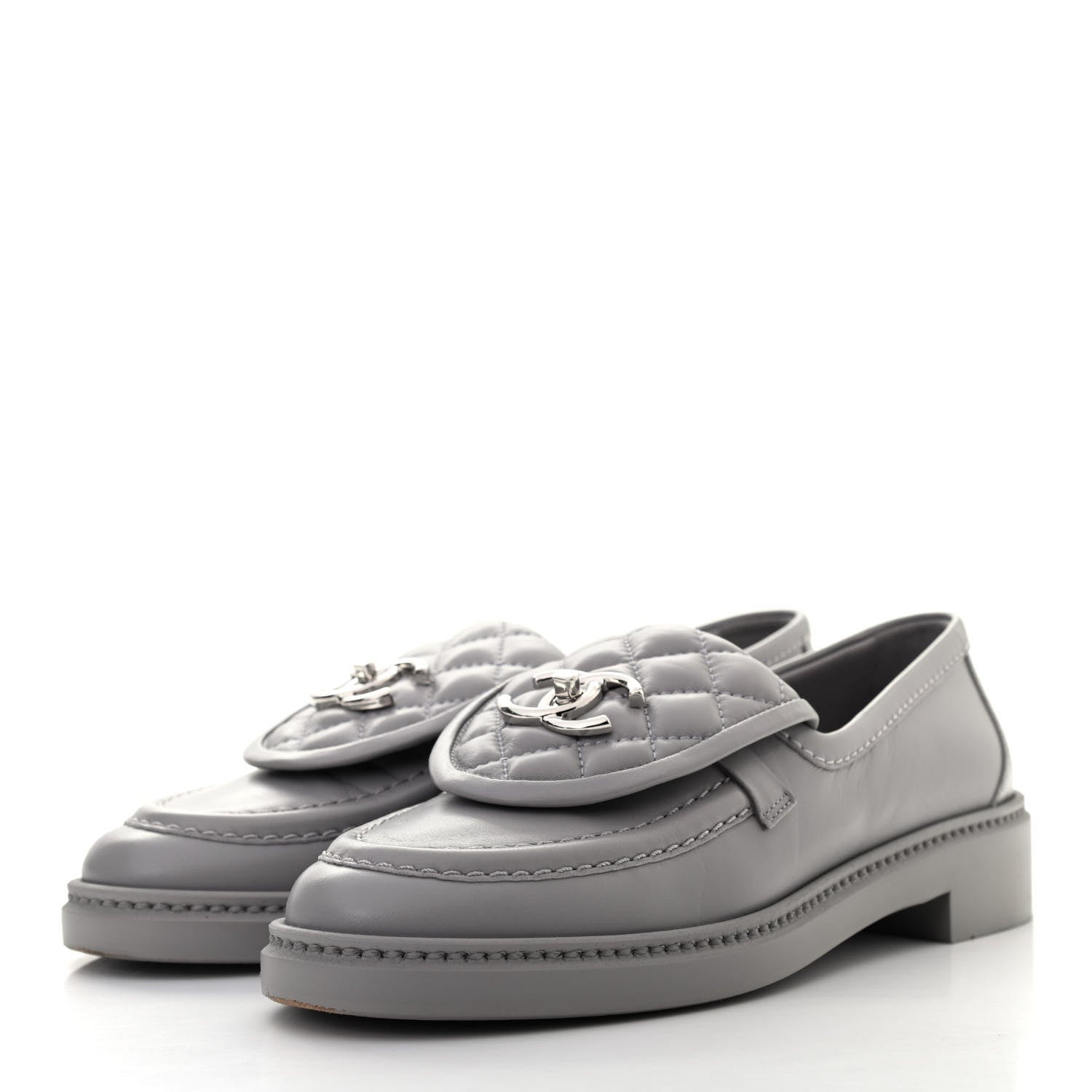 Chanel Lambskin Quilted CC Turnlock Loafers 36 Grey 3 of 11