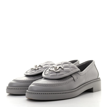 Chanel Lambskin Quilted CC Turnlock Loafers 36 Grey 3 of 11