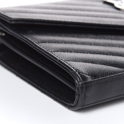 Saint Laurent Grain De Poudre Matelasse Chevron Monogram Chain Wallet Black 8 of 10