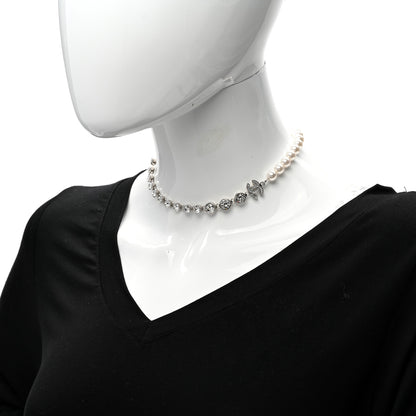 Chanel Pearl Crystal CC Choker Necklace Silver 2 of 5