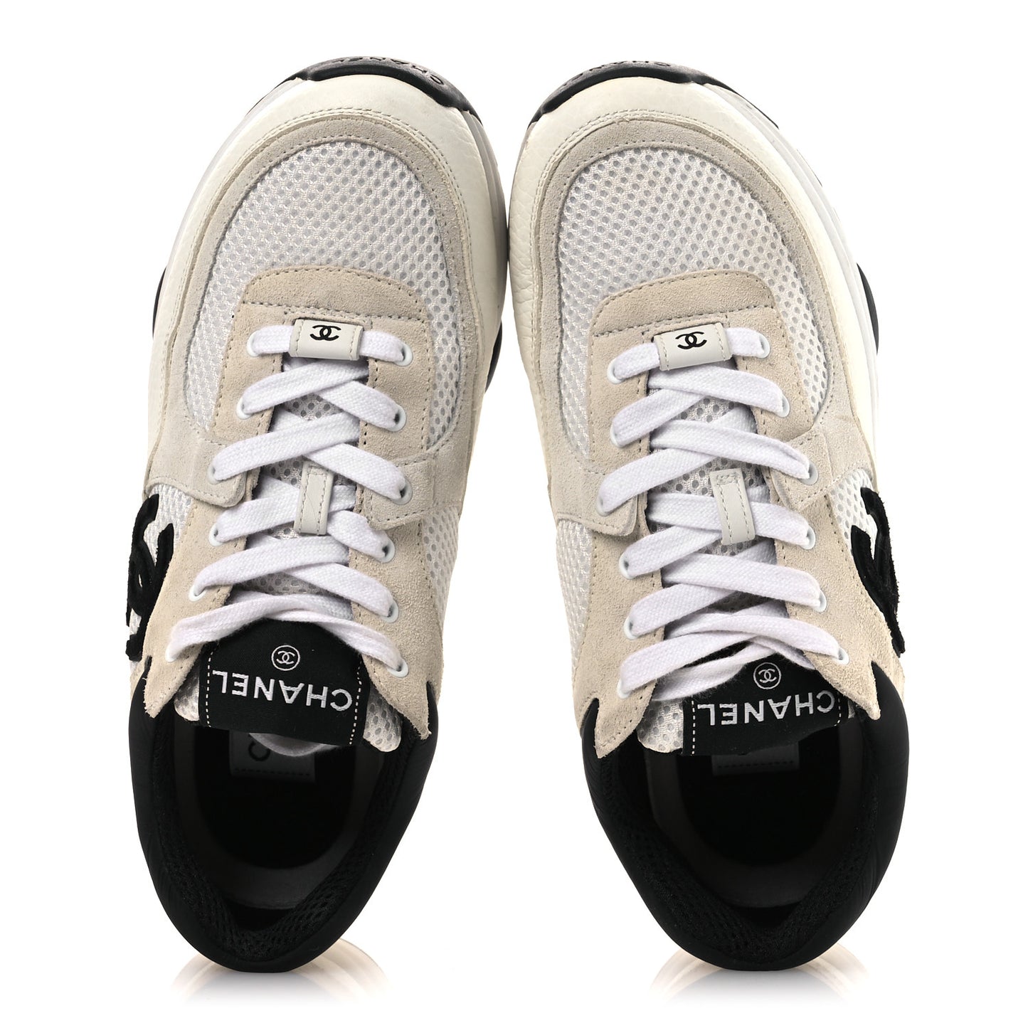 Mesh Suede Calfskin Grained Calfskin Womens CC Sneakers 37 White Black