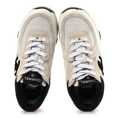 Chanel Mesh Suede Calfskin Grained Calfskin Womens CC Sneakers 37 White Black 2 of 13