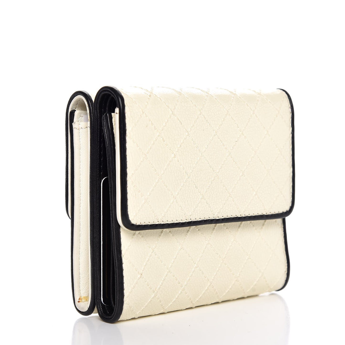Calfskin Diamond Stitch CC Compact Wallet Ivory