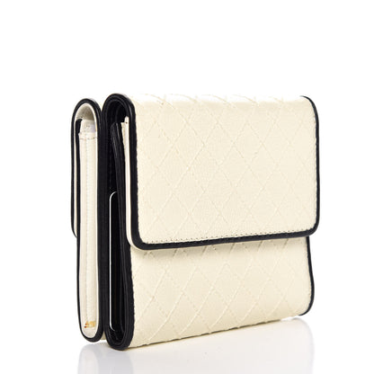 Chanel Calfskin Diamond Stitch CC Compact Wallet Ivory 3 of 9