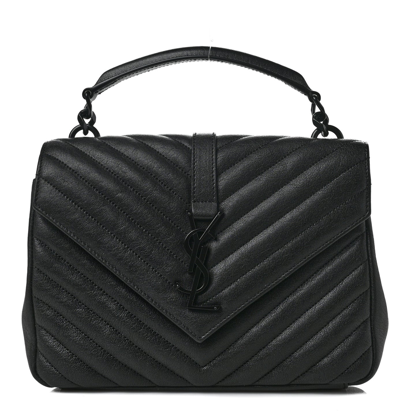 Sheepskin Matelasse Chevron Monogram Monochrome Medium College Bag Black