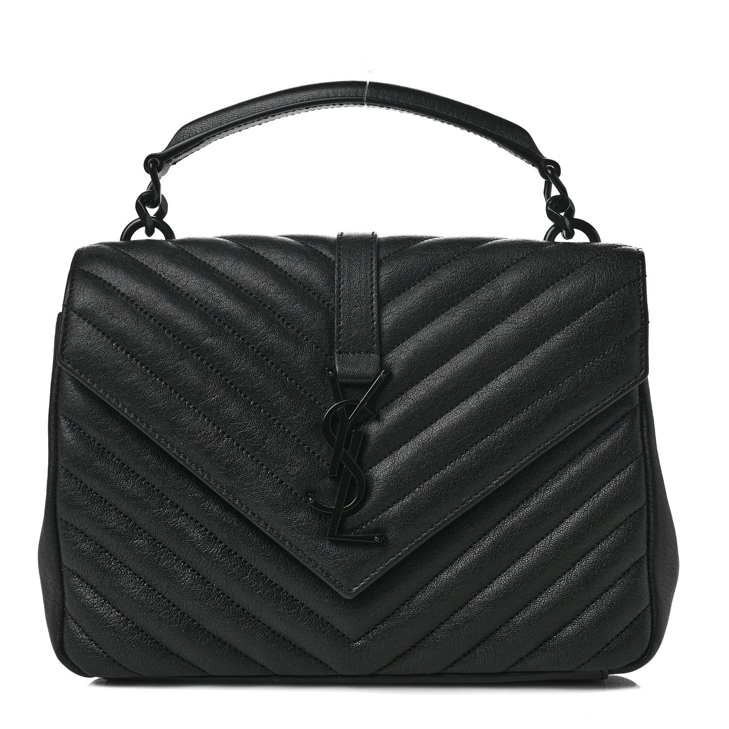 Saint Laurent Sheepskin Matelasse Chevron Monogram Monochrome Medium College Bag Black 1 of 8
