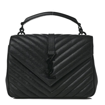 Saint Laurent Sheepskin Matelasse Chevron Monogram Monochrome Medium College Bag Black 1 of 8