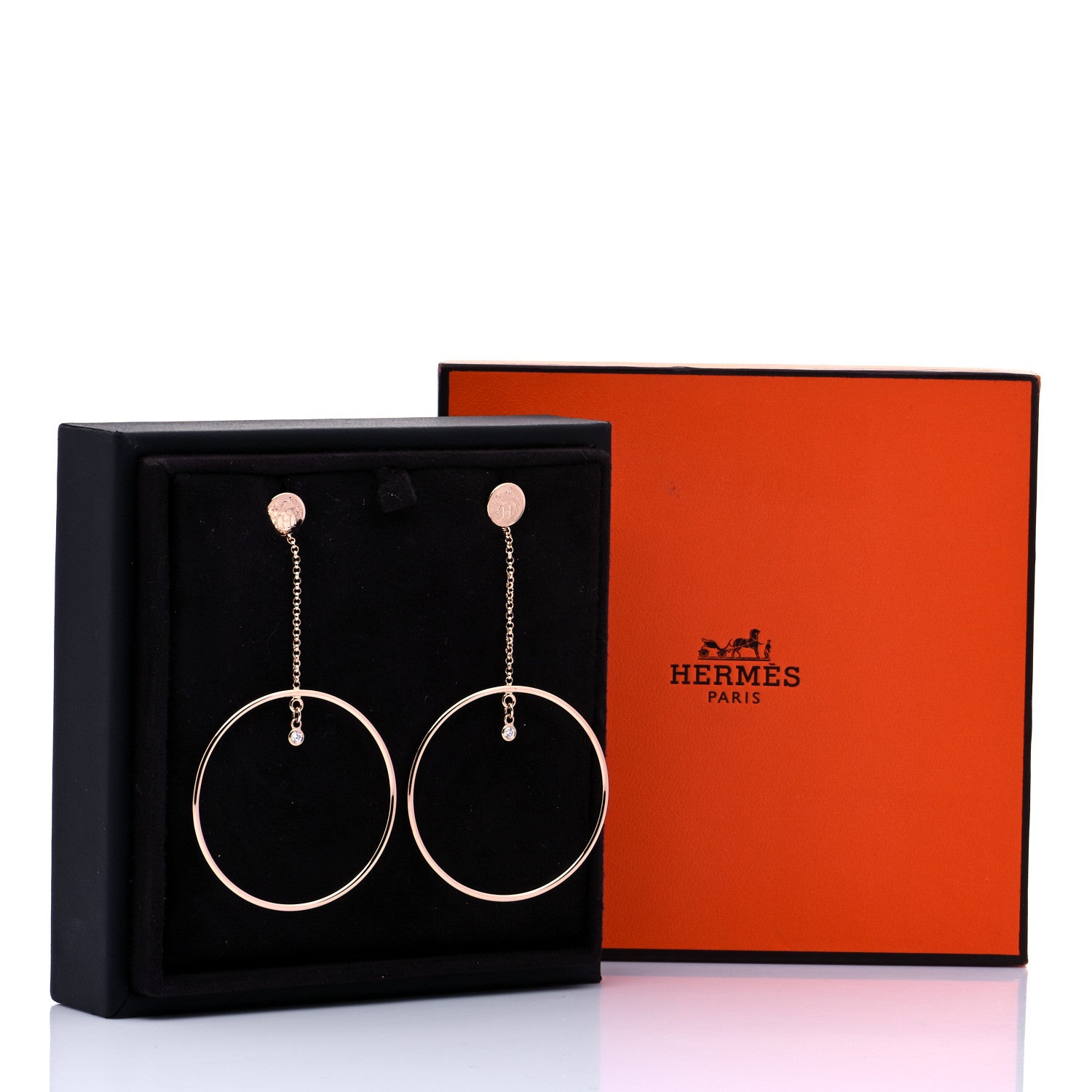 Hermes 18K Rose Gold Diamond Ex-Libris Earrings 6 of 6