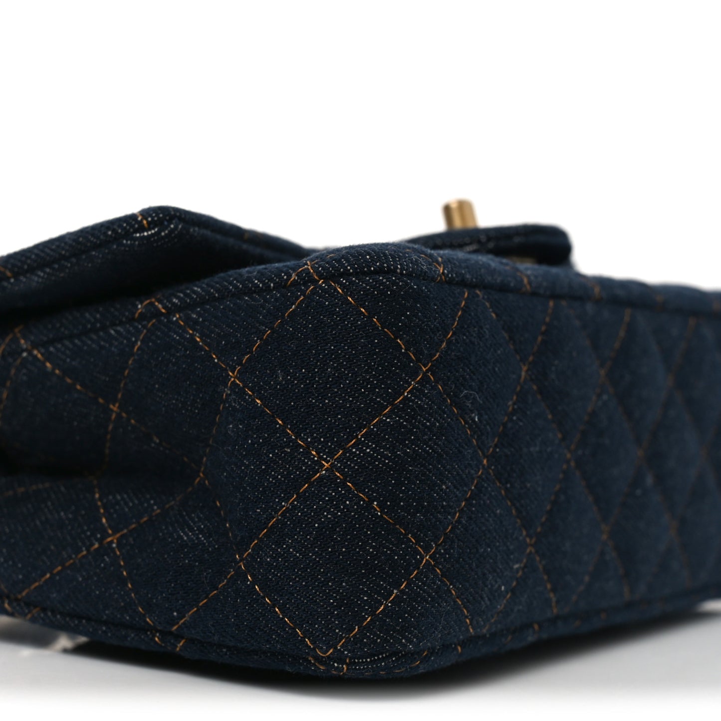 Denim Quilted Mini Rectangular Flap Dark Blue